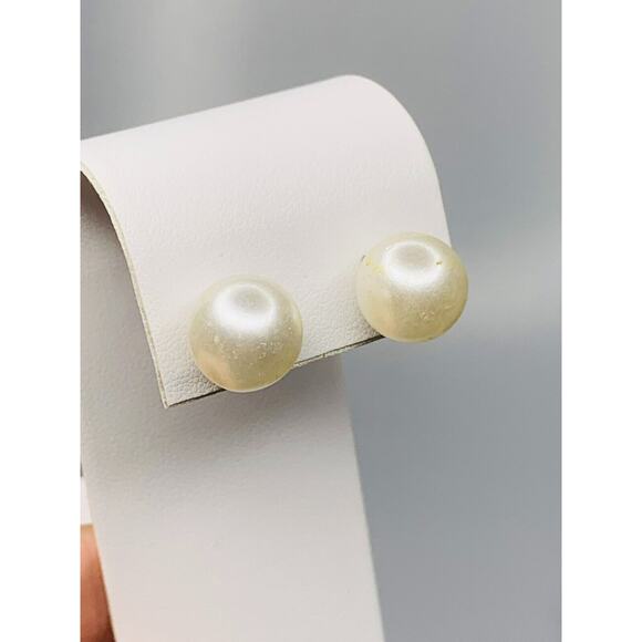 Large Round White Bead Stud Earrings Faux Pearl - Picture 2 of 4